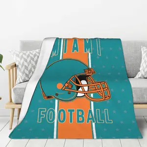 Miami Football Flannel Throw Blanket - For sofas, beds, living rooms, chairs, cars, beaches, travels, outdoor use, air conditioning covers - Rectangular shape, the perfect gift for sports enthusiasts