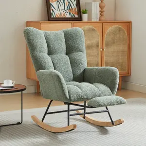 Modern Rocking Chair, Upholstered Glider Chair with High Backrest, Rocker Accent Armchair with Solid Wood Legs for Bedroom Living Room
