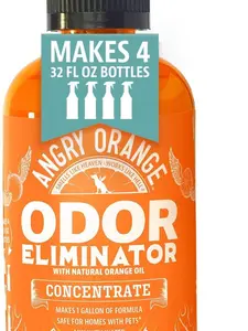 Angry Orange Pet Odor Eliminator for Home - 8oz Dog and Cat Pee Smell Remover for Carpet, Grass, Tile and Furniture - Citrus Concentrate, Makes 128oz of Liquid
