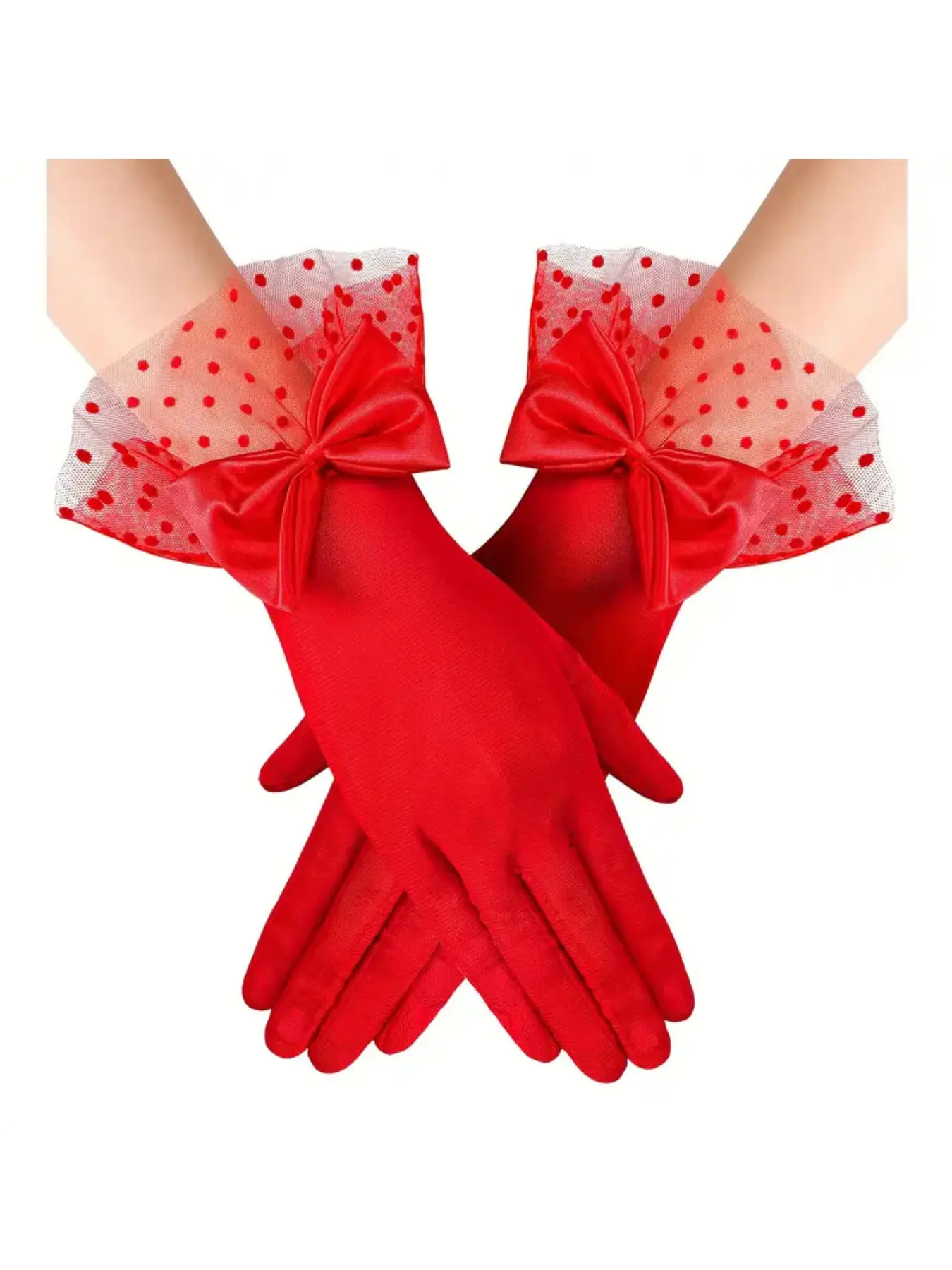 Fashionable wedding bride evening gloves polka dot mesh black lace creative bow gloves Glove Design