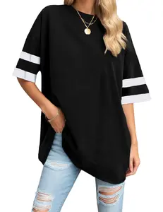 ZEAGOO Womens Oversized Tees Loose T Shirts Half Sleeve Crew Neck Color Block Cotton Tunic Tops summerwins