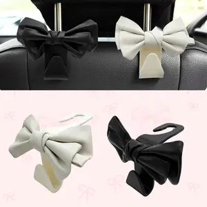 Car Seat Back Storage Hook, 2 Count PU Leather Bowknot Car Seat Back Hook for Women & Girl, Multipurpose Car Seat Storage,  Car Interior Accessories, Summer Gift Holder Automotive