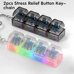 2PCS Keyboard Fidget Toy for Adults Fidget Keyboard Clicker Toys with LED Lights Keychain Stress Relief for Anxiety Decompression (Black and White)