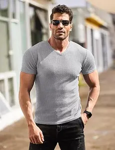 COOFANDY Men's Muscle T Shirts Stretch Short Sleeve V Neck Bodybuilding Workout Tee Shirts