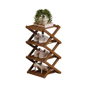 Natural Bamboo Folding Shoe Rack X-Shaped Design 2/3/4/5/6/7 Tiers No Assembly Space-Saving Multi-Layer Ladder Structure Reinforced Supports Eco-Friendly Shoe Organizer for Entryway Hallway
