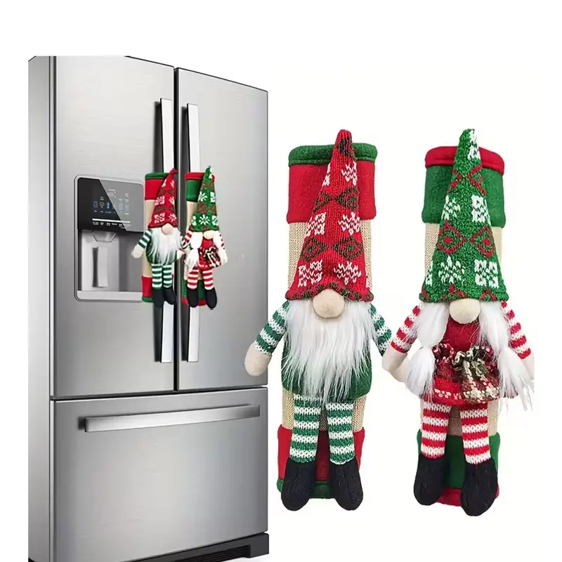 Festive Christmas Gnome Refrigerator Door Handle Covers - Kitchen Appliance Decor for Fridge, Microwave & Dishwasher - Perfect Holiday Party Favors