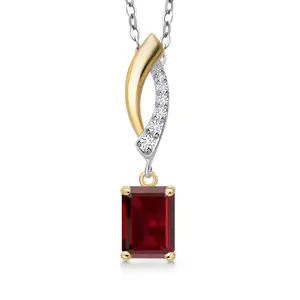 Gem Stone King 925 Silver and 10K Yellow Gold Gemstone Birthstone and Lab Grown Diamond Infinity Pendant Necklace for Women | Emerald Cut 7X5MM and Round 1MM | With 18 Inch Chain