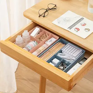 1pc Stackable 4 Grids Desk Organizer Box Home Drawer Small Objects Assortment Storage Box Cosmetic Organizer Checker Box Stationery Assortment Organizer Sticky Note Paper Tape Organizer Home Office Desk
