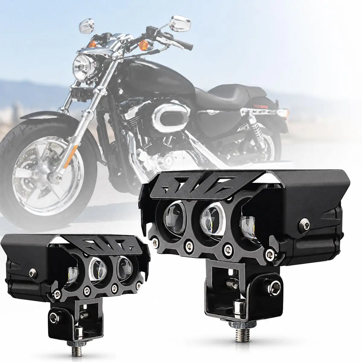 2 Pack Motorcycle LED Spotlight Dual Color - Fog Lamps for Car Trucks - Motorcycle Mini 3 Lens Headlight Driving Light - LED Spot Light, Fog Lamps with Fine Mini Lens