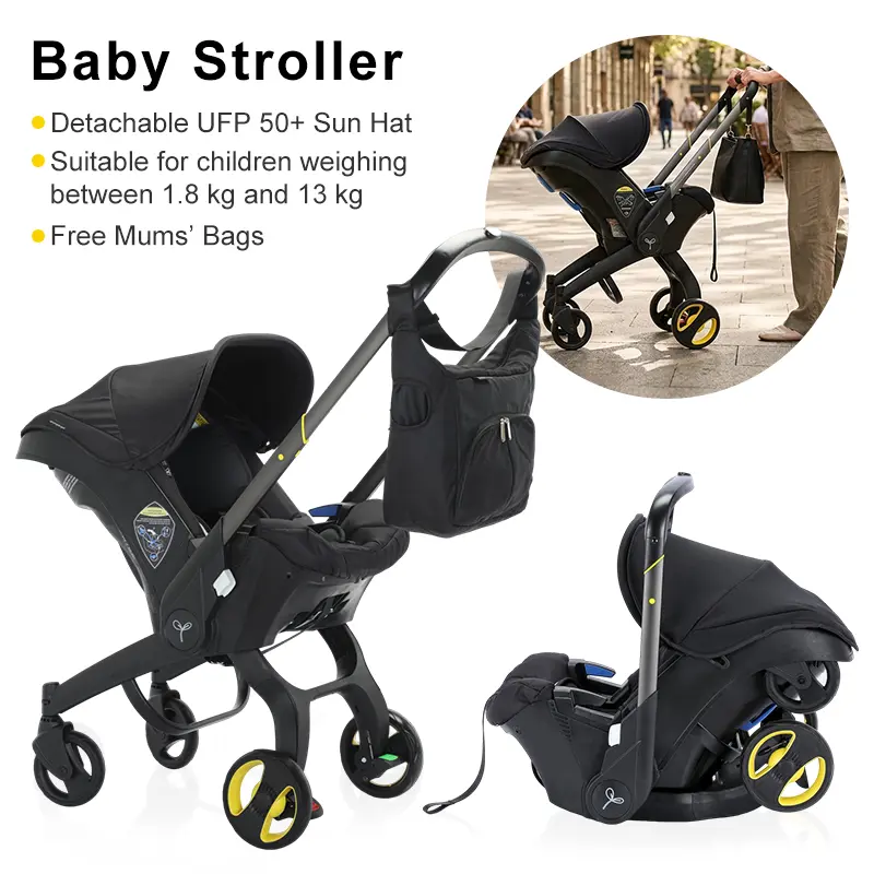No-Latch Base Baby Stroller with Free Bag, Multifunctional Newborn Stroller, 5-Point Seat Belt with Chest Clip, 2-Way Push, Shock-Absorbing Wheels, Travel-Friendly #DealsForYouDays