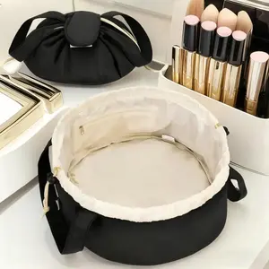 Waterproof Drawstring Makeup Bag for Women, Large Capacity Travel Cosmetic Organizer, Portable Lay Flat Toiletry Pouch with Easy Access Storage for Daily Use, Business Trips, Vacation, Bathroom Counter & Gift Giving