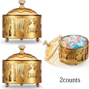 2 Counts/set Ramadan candy Box, Metal Gift Box with Lid, Gift Box Design, Gift Packaging Supplies for Candy, Cake, Dessert, Party Favors, Party Supplies，Suitable for Islamic Muslim home decoration