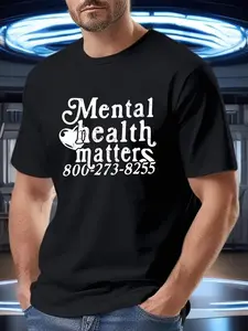 Men's Large Size 4XL-5XL Classic Round Neck Short-Sleeve Soft T-Shirt Top - Black Menswear, Mental Health & Phone Number Printing, Breathable Fabric, Summer Outdoor Training, Vintage Vibe, Independence Day Gift, Casual Tshirt