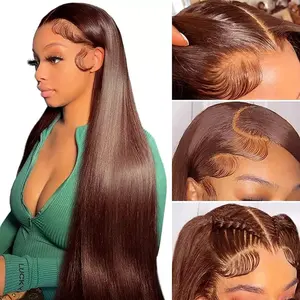 Yeswigs Chocolate Brown Wig #4 Color Bone Straight HD Lace Front Wigs 13x4 13x6 Glueless Full Lace Frontal Wig Colored Brown Straight 180% Density Perfect Hair Line Bare 100% Virgin Human Hair Wig Ready To Ship Lace Front Closure Wigs For Black Women