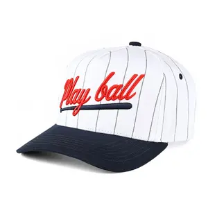 CC Play Ball Embroidery Two Tone Navy Blue Stripe Baseball Cap