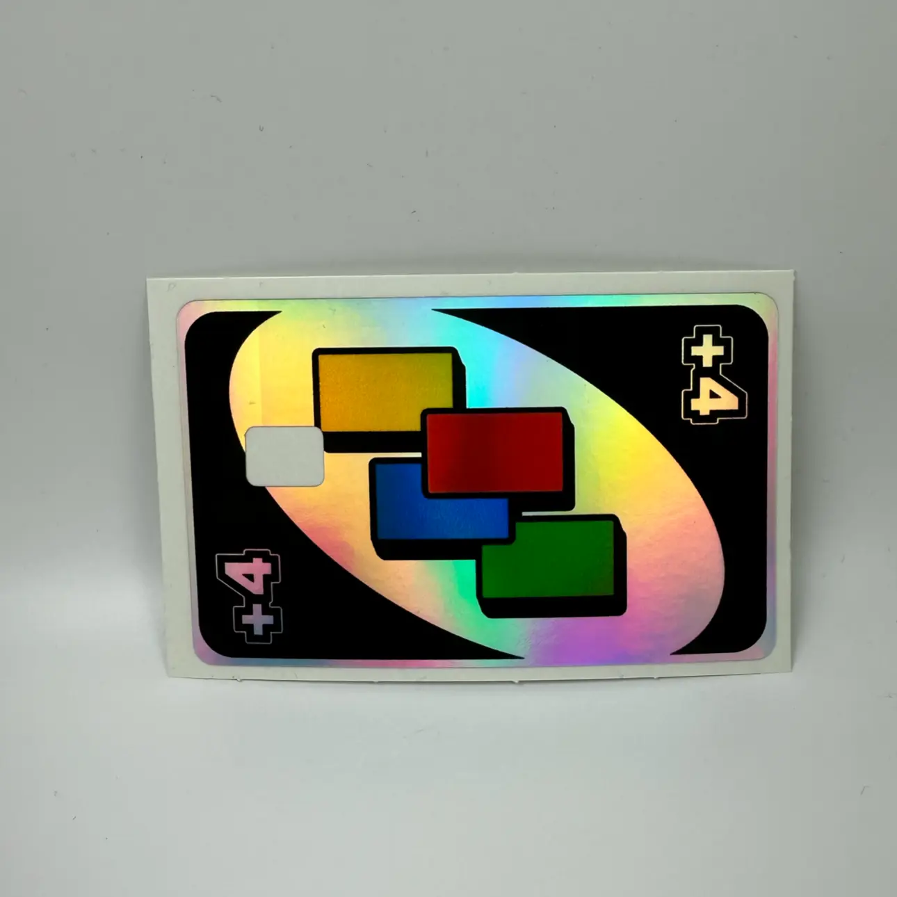 Credit Card Vinyl Skins Uno +4 Holographic Decal With Easy Pull Tabs