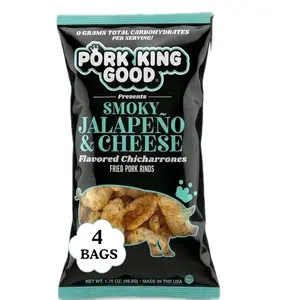Pork King Good Smoky Jalapeño & Cheese Pork Rinds (Chicharrones) (4 PACK) Keto Snacks