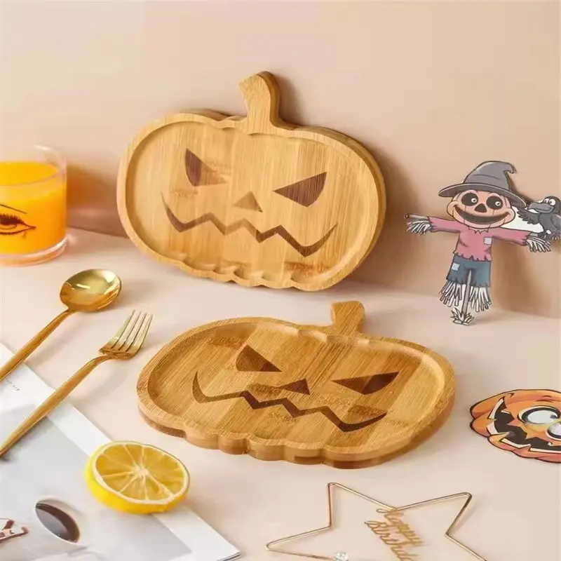 Halloween Wooden Serving Tray - Spooky Festive Party Essential, Ideal Venue Decoration Prop, Creative Fruit & Plates Holder, Home Decor Accessory