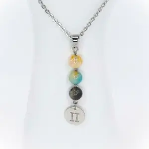 FIMENESS GEMINI - CITRINE, AMAZONITE AND LABRADORITE HANDMADE NATURAL STONE PENDANT STAINLESS STEEL 18 INCH CHAIN WITH 2 INCH EXTENDER