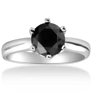 1ct Round Black Solitaire Diamond White Gold Engagement Ring