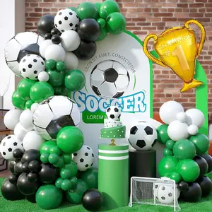 Soccer-Themed Balloon Garland Set – Green, White, and Black, includes soccer-shaped latex balloons, perfect for sports-themed parties, birthdays, and celebrations – Ideal for indoor/outdoor decorations, suitable for adults, soccer birthday decorations