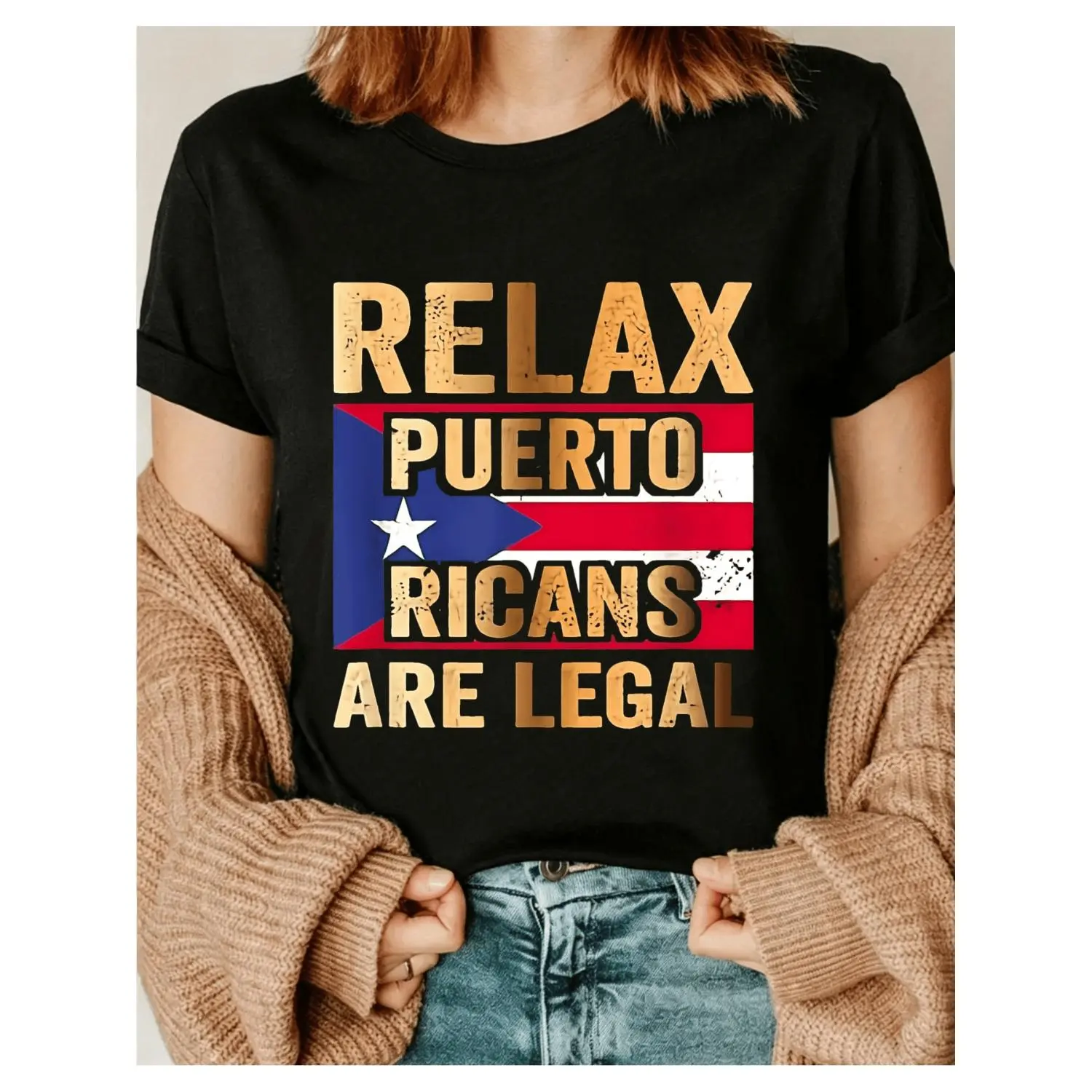 Casual Patriotic Cotton T-shirt Featuring Puerto Rico Flag And Text Relax Puerto Ricans Are Legal Statement Graphic Short Sleeve Summer Wear for Proud Puerto Rican Men And Friends 01 Crew Neck All Seasons Casual Versatile