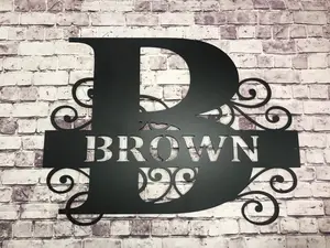 Personalized Metal Monogram Wall Art: Initial & Last Name, Scroll Design