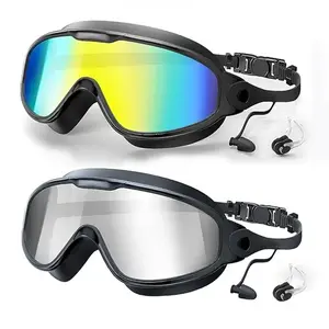 My Cool Summer Goggles,Swimming Goggles with Earplugs & Nose Clip, 2pcs Adjustable Anti Fog Swimming Goggles, Professional Swimming Accessories for Women & Men