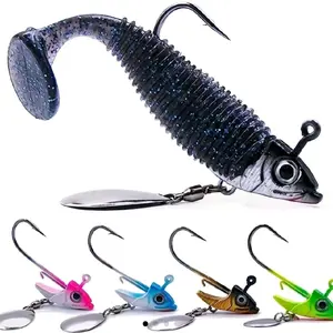 5 pcs Jig Head Pack - 7.5g Weighted Hooks With Spinner Spoon For Soft Lure Assorted Colors