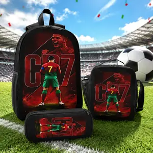 CR7 Football 17 inch 3 piece backpack set soccer backpack shoulder bag pencil case lightweight sports bookbag backpacks for school backpacks for women men student set travel bag football fan gift 2026 2027 back to school backpack set