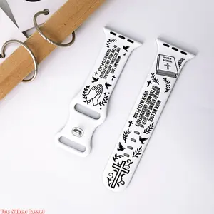 2 Piece Bible Cross Laser Engraved Silicone Watch Band, Soft Breathable Carved Strap, Faith Inspired Minimalist Design Compatible with Apple Watch 10 9 8 7 for Daily Casual Wear, Only Watch Band Included