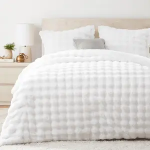 Faux   Comforter Set  Size,3 Pieces Warm  Plush Sherpa Bedding Comforters,Soft Bubble Comforters,Luxury Fuzzy Winter Comforter with 2 Pillow Shams