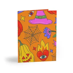 Whimsical Halloween Greeting Cards - Fun Seasonal Cards for Fall Celebrations, Unique Handmade Cards, Cute Card Set, Spooky Art Cards
