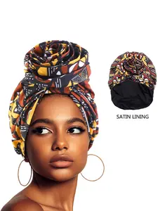 African Print Satin Lined Headscarf Hat, Ethnic Fashion Cap, Wedding Hat, Traditional Style, Women's Accessory, Party Wear, Hijab Turban