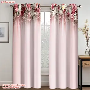 2D Flat - 2D Flat - Two Items, Flat 2D Prints, Semi-Opaque And Semi-Transparent Perforated Drapes, Featuring a Romantic Rose Design. Suitable for Home Decor in Bedrooms, Living Areas, Kitchens, Cafes, And Study Spaces