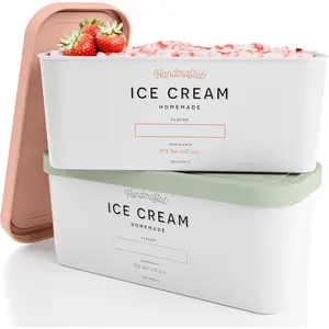 Set of 2 Reable Ice Cream Tub Containers 2 Quart Each - Perfect for Homemade Sorbet, Frozen Yogurt Or Gelato - Stackable Storage Containers, Stickers And Lids Stores Easily In Freezer