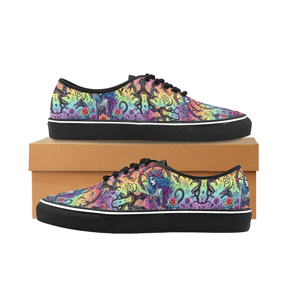 Trendy and Trippy Women's  Everyday Classic Rainbow Witch Gothic Occult Canvas Low Top Sneakers Print 1