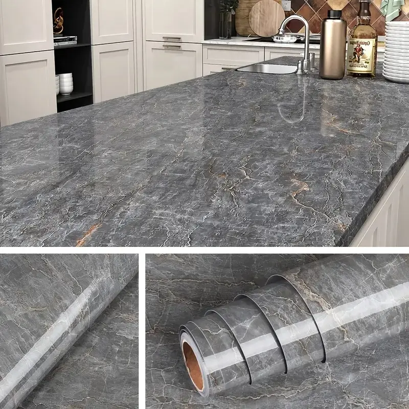 1 roll of[23.62*393.70IN] marbled waterproof wall sticker desktop sticker, heat and oil resistant kitchen wallpaper cabinet sticker, furniture renovation self-adhesive paper for bathroom and kitchen, household items
