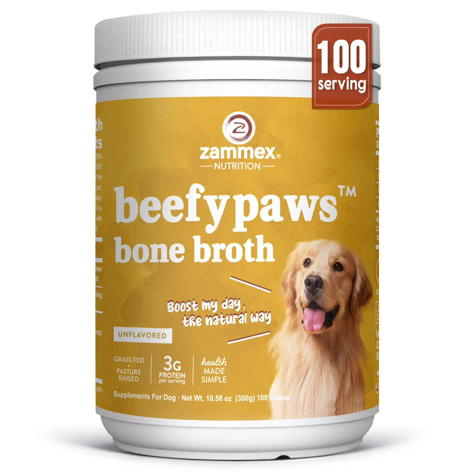 Zammex BeefyPaws Bone Broth Powder for Dog&Cats, 300g, Grass-Fed Feeding Collagen Protein with 19 Amino Acids, Joint, Gut Health for Pet Supplements