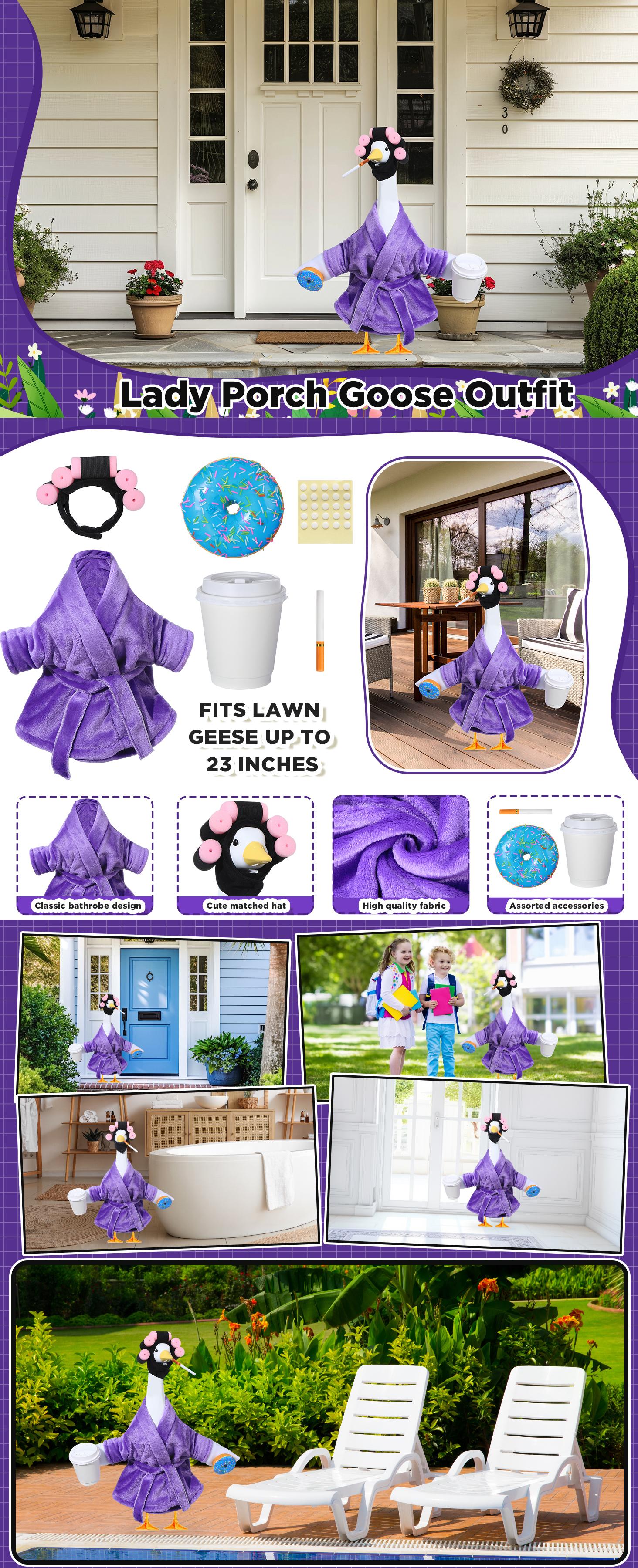 Old Lady Porch Goose Outfits 23 Inch Bathrobe Lawn Goose Costume Set Purple Old Lady Porch Goose Outfits 23 Inch Bathrobe Lawn Goose Costume Set Purple
