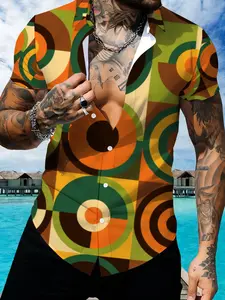 Men's Retro Geometric Print Short Sleeve Shirt