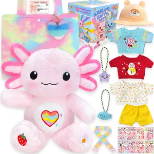 Cute Axolotl Plush Gift Set with 12 Pcs Axolotl Stuffed Animal Clothes & Accessories, 13-Inch Axolotl Toy, Birthday Gifts for Girls Kids Ages 4-12