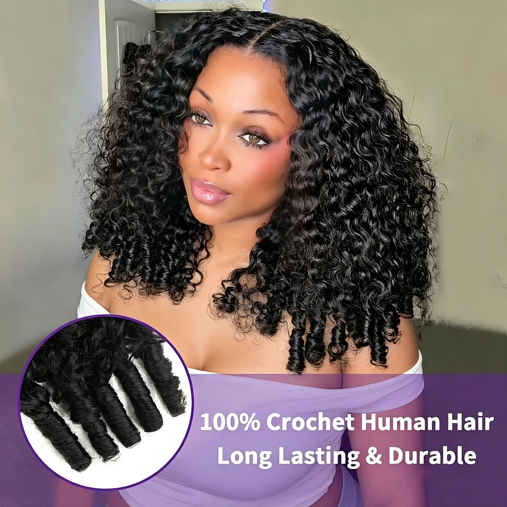 [Bling Hair]  Burmese Curly Feather Crochet For Braiding Pre-Separated Invisible Knotless Crochet Hair 100% Human Hair Extensions For Women