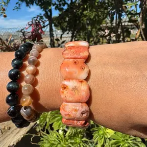 Coral Jade Bracelet with Druzy - Natural Stone Beads for Women's Fashion Jewelry