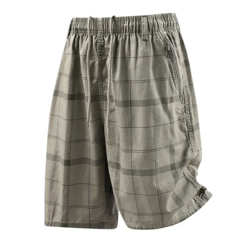 Men's Pure Cotton Checkerboard Pattern Casual Shorts - Lightweight, Breathable, Minimalist Design, Zippered Pockets, Casual Fit Menswear - Suitable for Everyday, Outdoor Leisure Wear #SummerVibes, Casual Fit Men's Shorts, Checkerboard Pattern Men's Shorts