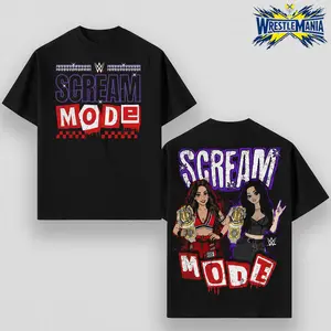 Paige & Brie Bella “Scream Mode” Graphic T-Shirt – Vintage Cartoon WWE Shirt, Washed Cotton Oversized Streetwear Tee, Y2K Wrestling Graphic T Shirt, Unisex Bella Twins Fan Merch Gift for Men Women
