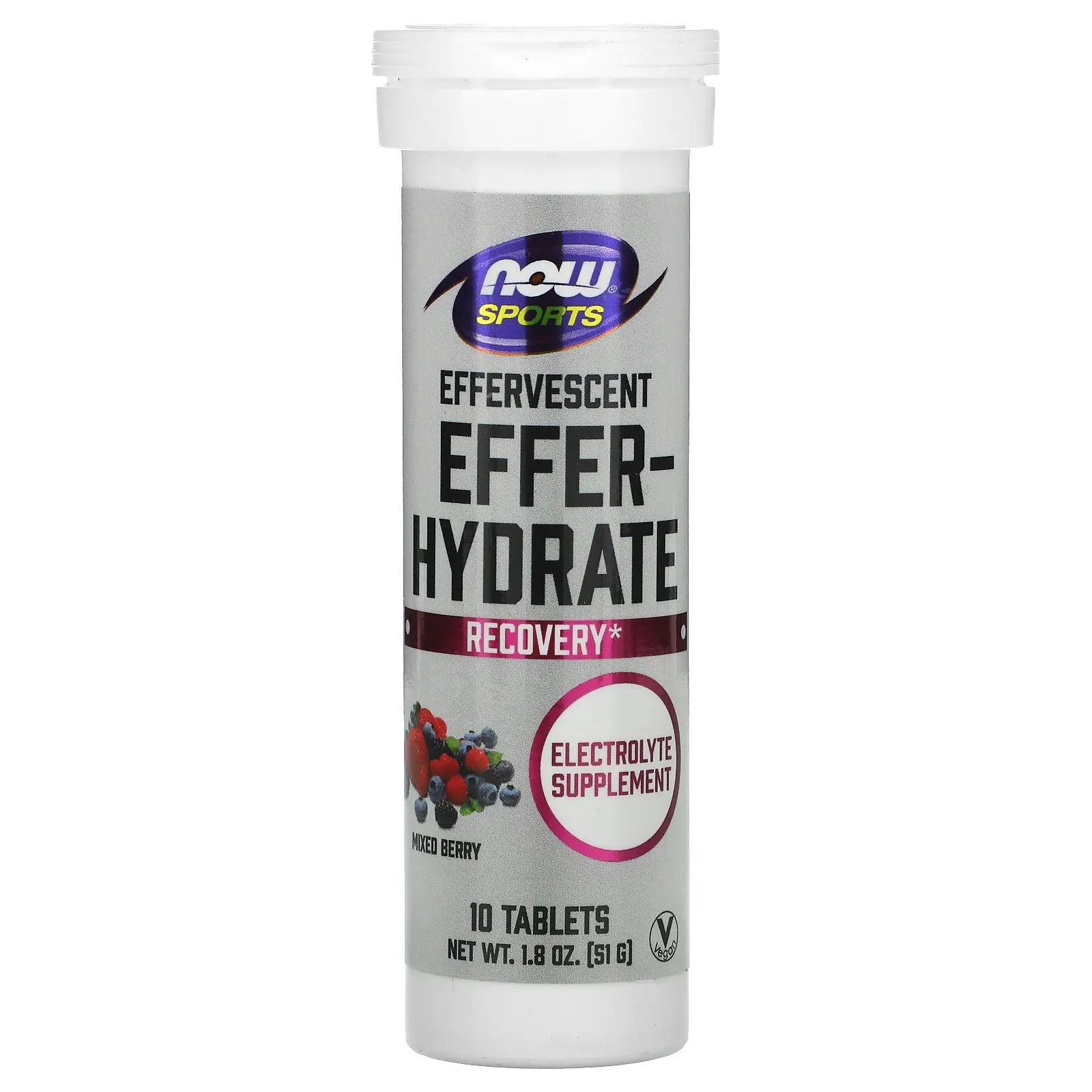 NOW Foods Sports, Effer-Hydrate, Mixed Berry, 10 Tablets, 1.8 oz (51 g)