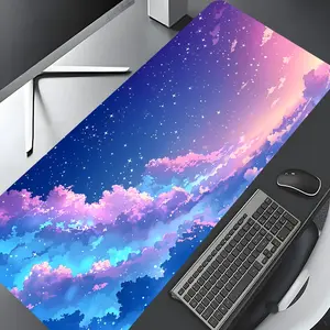 Pastel Sky Starry Cloud Design Large Gaming Mouse Pad,Aesthetic Desktop Drotection Pad,Washable Rubber Pad Non-Slip Lock Edge Multi-Size Mouse Pad Suitable For Home Office,Good Gift for Family and Friends