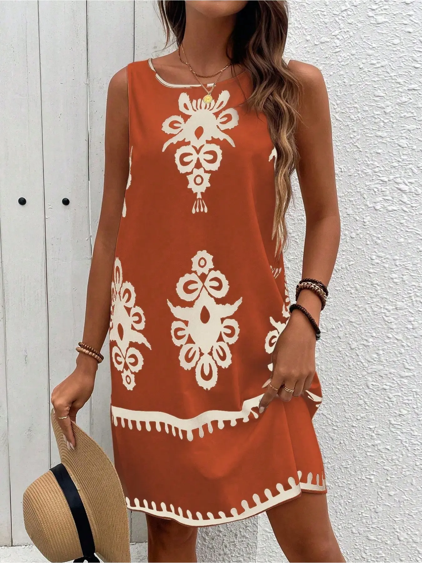 Women's sleeveless printed casual summer vacation beach wear vest dress Casual Boho Summer Holiday Bohemian Elegant