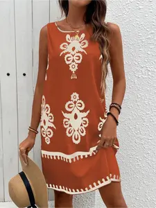 Women's sleeveless printed casual summer vacation beach wear vest dress